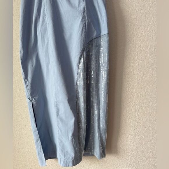 Anthropologie Strapless Slim Midi‎ Dress Sz 6 French Blue Sequin Party Cocktail - Picture 4 of 9